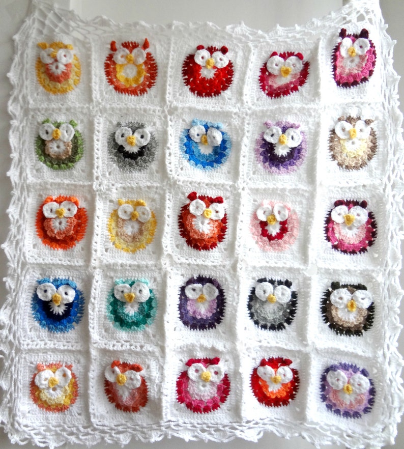 DIGITAL CROCHET PATTERN owl Blanket,crocheted blanket pattern,photo tutorial,crochet owl pattern,crochet owl, colorful blanket image 2