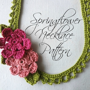 CROCHET PATTERN Springflower necklace crochted necklace, crochet flowers, flower necklace, crochet pattern, photo tutorial image 1