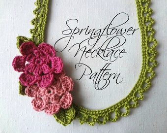 CROCHET PATTERN Springflower necklace - crochted necklace, crochet flowers, flower necklace, crochet pattern, photo tutorial