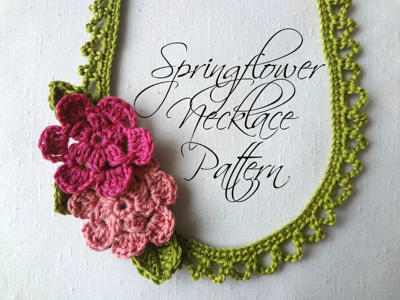 CROCHET PATTERN Springflower necklace crochted necklace, crochet flowers, flower necklace, crochet pattern, photo tutorial image 1