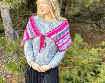 Meg Crochet Scarf Pattern-crochet capelet,crochet shawl, prayer shawl,bohemian shawl,capelet,crochet wrap, bobble crochet, popcorn crochet,