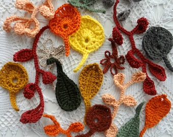Crochet Autumnal Leaves, crochet leaf, leaf pattern, fall leaves,falling vines,crochet vines, crocheted leaves, fall decorations