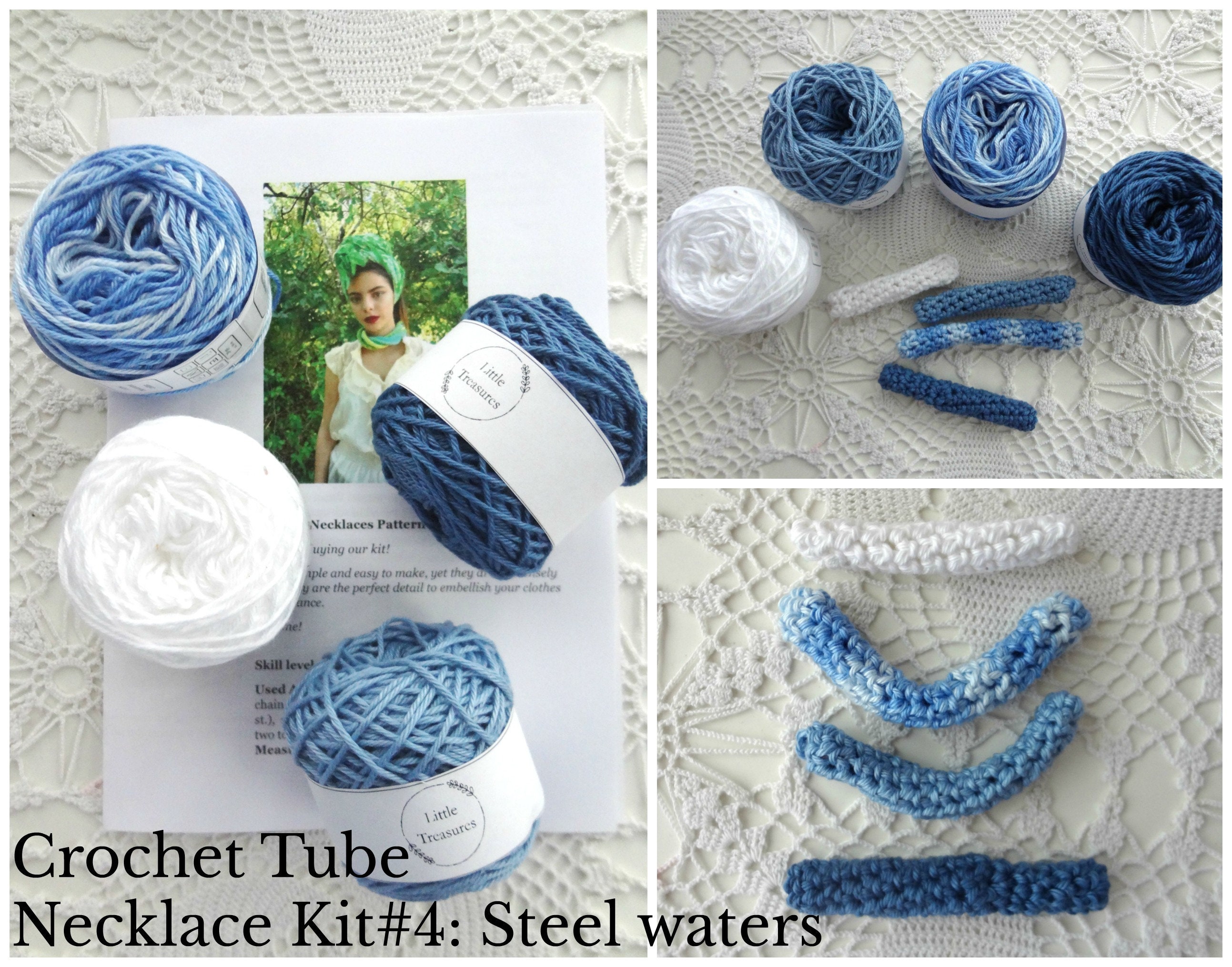 Crochet Tube Necklace Kit Yarn Pattern 4 Steel Etsy