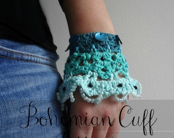 CROCHET PATTERN Bohemian Cuff, crochet cuff, crochet bracelet,crocheted accessory,crocheted lace, a photo tutorial, download