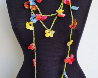 CROCHET PATTERN  Summer Lariat - crochet accessory, crochet skinny scarf, crochet flowers, rose lariat, statment scarf