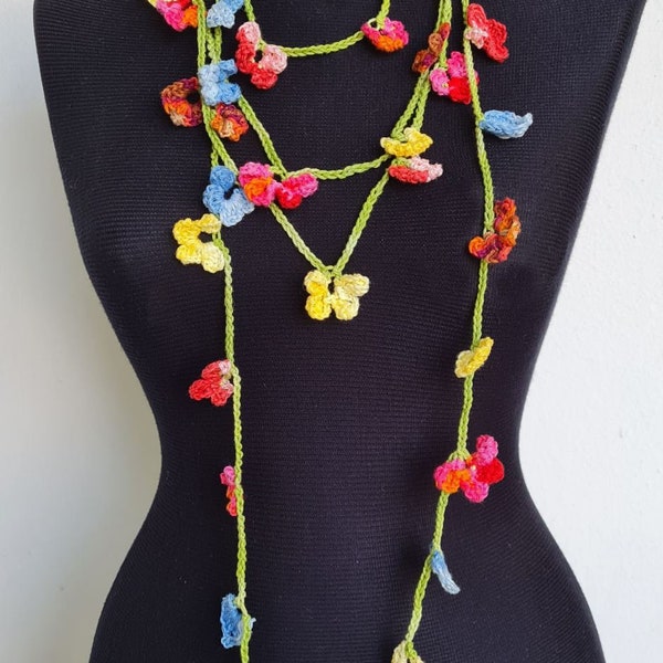 CROCHET PATTERN  Summer Lariat - crochet accessory, crochet skinny scarf, crochet flowers, rose lariat, statment scarf