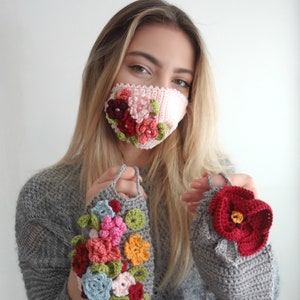 Bohemian Face Mask crochet pattern. crochet flower mask, crochet mask, washable mask, decorative mask, face covering mask, image 6