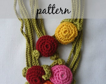 Crochet PDF Pattern Button Necklace - crochted necklace, crocheted buttons, crochet flowers, flower necklace, photo tutorial