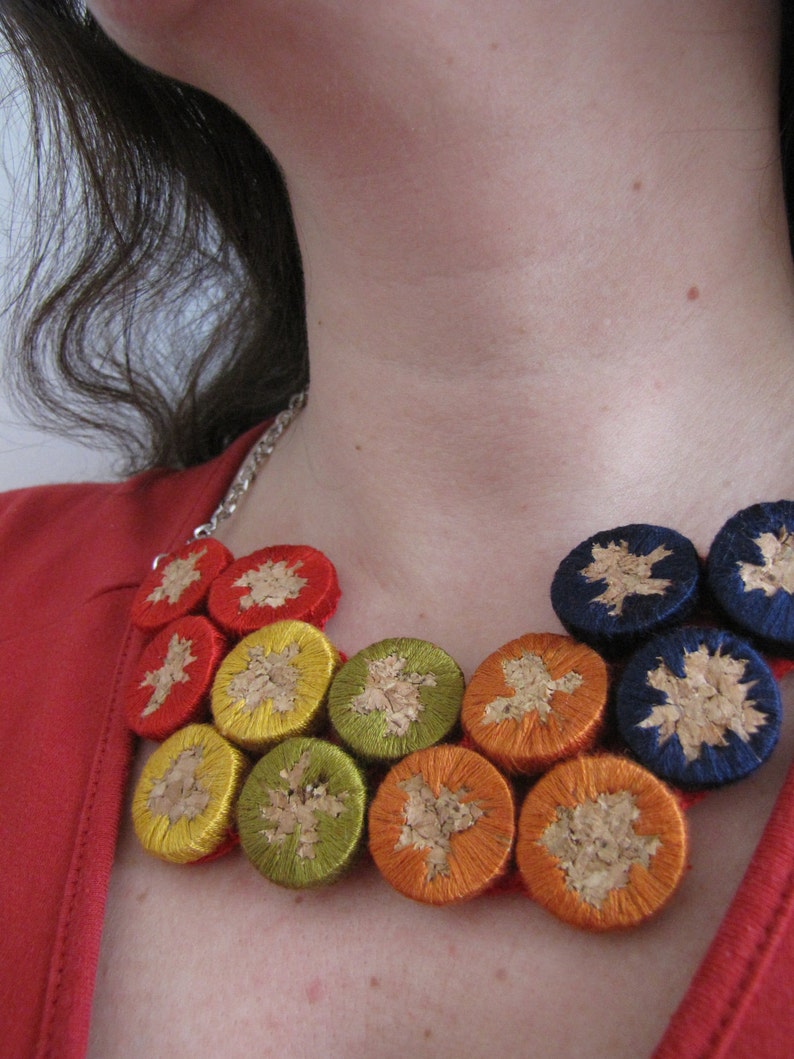 Cork Embroidered Necklace Joy of Spring Cork Necklaces Etsy