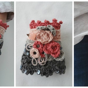 CROCHET PATTERN: Roses in Bloom Crochet Cuff Pattern, manchette au crochet, bracelet au crochet, accessoire au crochet, dentelle au crochet, tutoriel photo, image 3