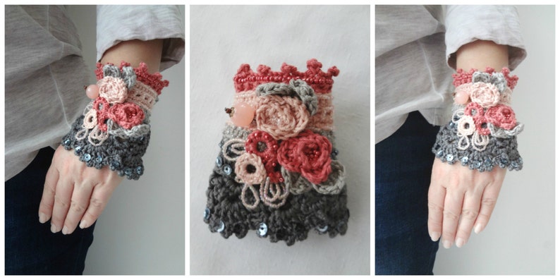 HÄKELMUSTER: Rosen in Blüte Häkelanleitung, Häkelmanschette, Armband, Häkelzubehör, Häkelspitze, Foto-Tutorial, Bild 3