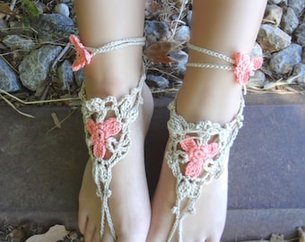 CROCHET PATTERN Flower Barefoot Sandals PDF patten - a photo tutorial, ankle bracelet,boho sandals,beach sandals,barefoot sandals,