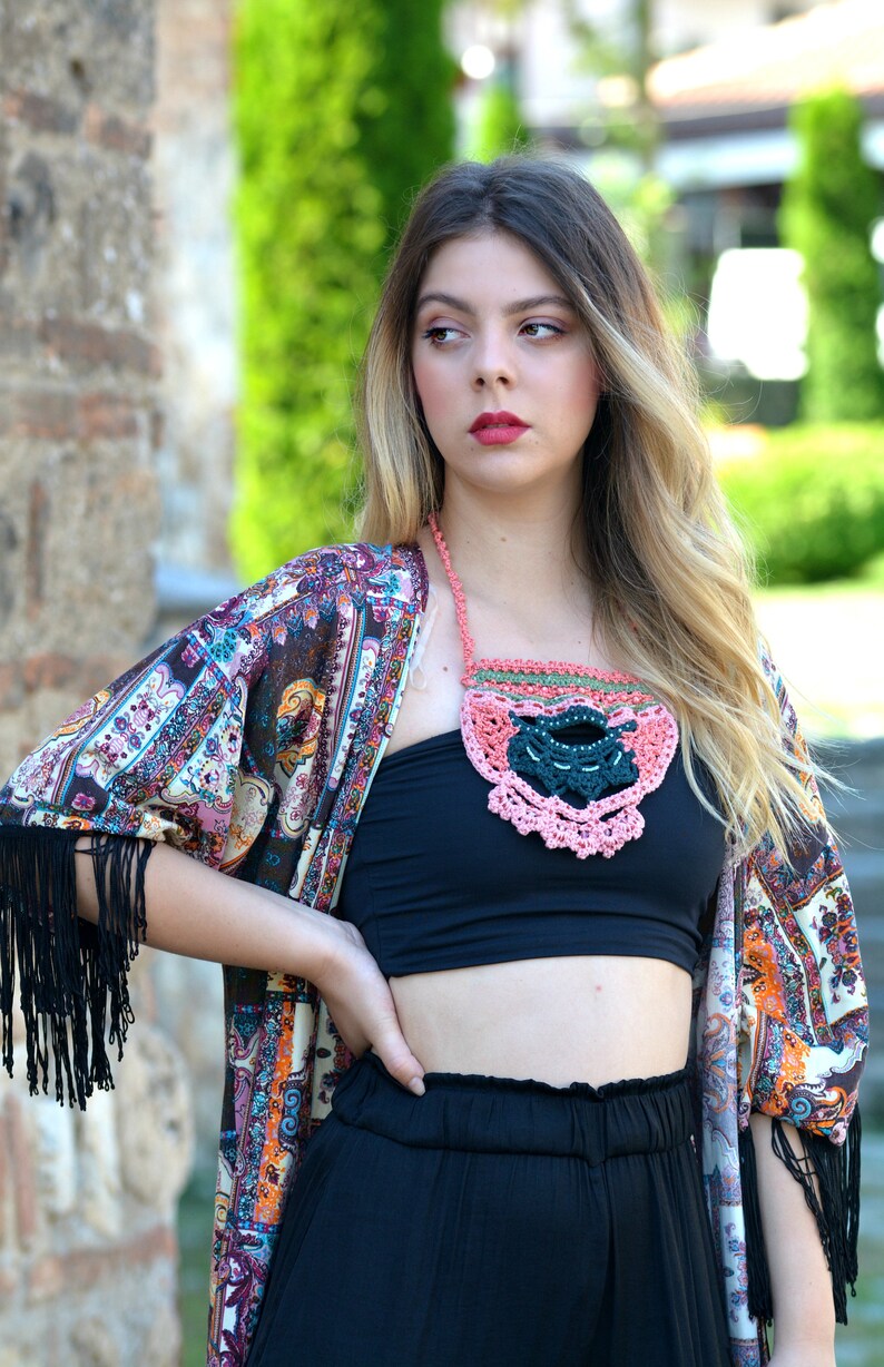 Moroccan Dream Crochet Necklace,bohemian necklace,gypsy jewelry,oriental necklace,bohemian design,beaded necklace,boho necklace,bib necklace image 2