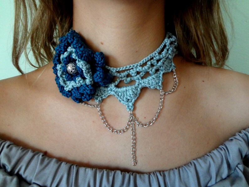CROCHET PATTERN Choker Pattern crochet choker,crocheted flowers, crochet collar necklace,photo tutorial, statement necklace, textile art image 4