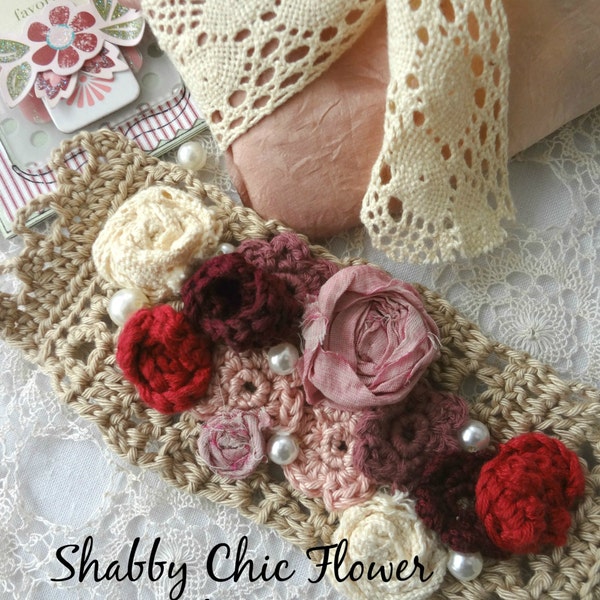 CROCHET PATTERN Shabby Chic Crochet Flower Bracelet,flower bracelet,crochet bracelet,shabby rosettes,pearls flowers lace,shabby chic