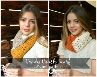 Crochet Scarf Pattern -Candy Crush Scarf - crochet, crocheted scarf, infinity scarf, cowl, pattern,scarf pattern, cowl pattern