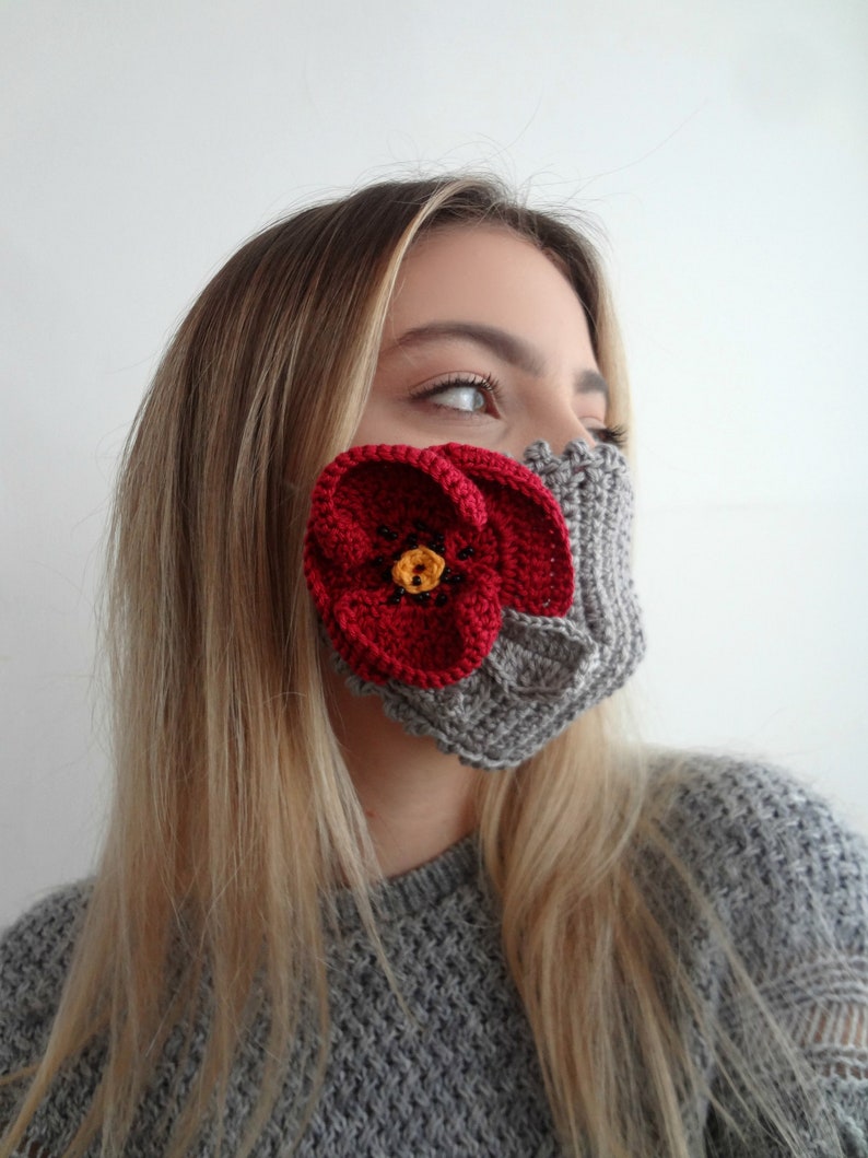 Bohemian Face Mask crochet pattern. crochet flower mask, crochet mask, washable mask, decorative mask, face covering mask, image 5