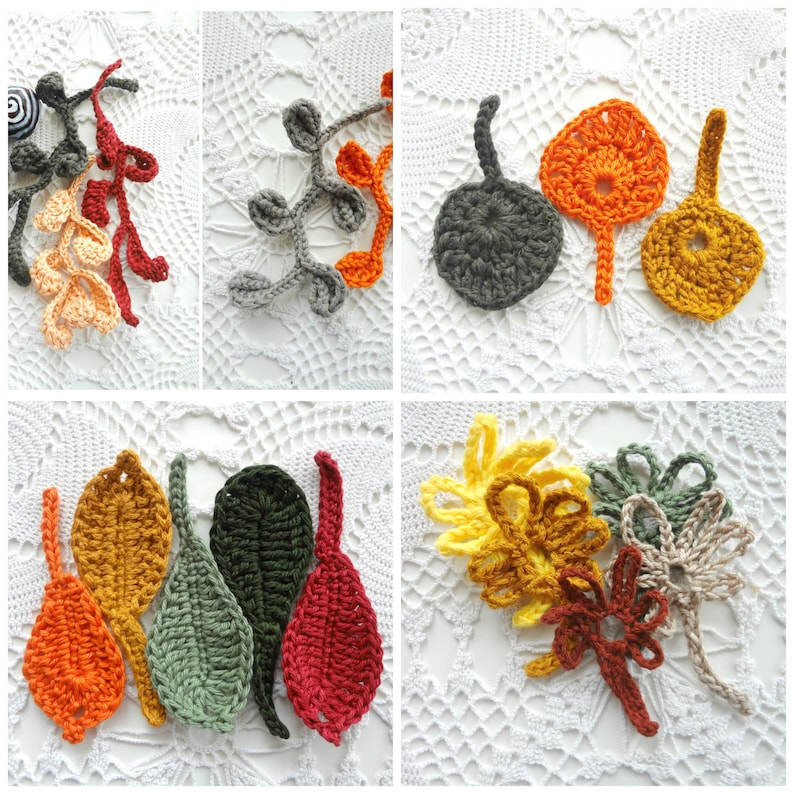 Crochet Autumnal Leaves, crochet leaf, leaf pattern, fall leaves,falling vines,crochet vines, crocheted leaves, fall decorations image 6
