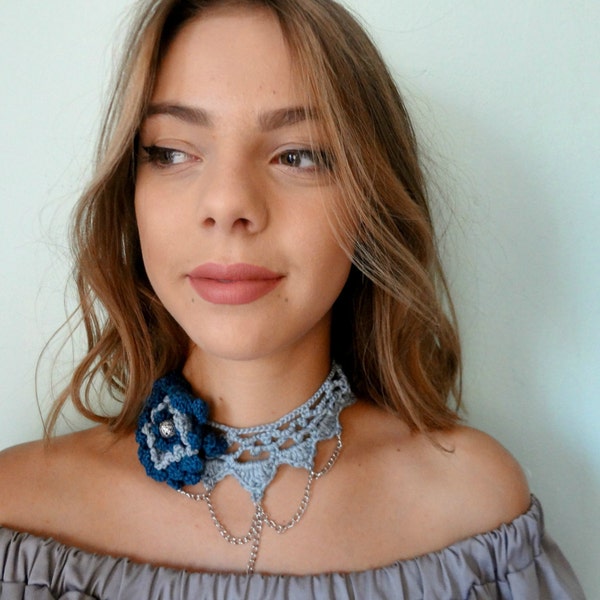 CROCHET PATTERN Choker Pattern  - crochet choker,crocheted flowers, crochet collar necklace,photo tutorial, statement necklace, textile art