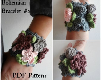 CROCHET PATTERN Bohemian Bracelet #2 PDF - crocheted bracelet, flower bracelet, crocheted  accessory, a photo tutorial, download