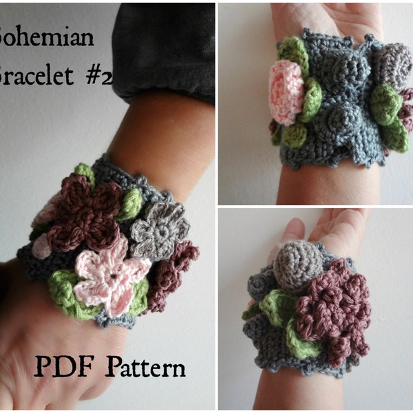 CROCHET PATTERN Boho Bracelet #2 PDF - bracelet au crochet, bracelet fleur, accessoire au crochet, un tuto photo, téléchargement