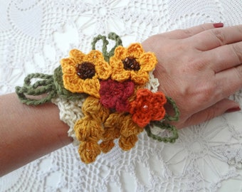 CROCHET PATTERN: Summer Field Crochet Bracelet Pattern,crochet cuff,crochet bracelet,crochet accessory,crocheted lace, rustic wedding