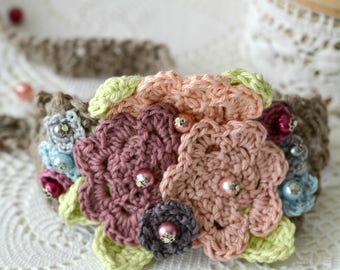 CROCHET PATTERN Flower Headband Crochet Pattern,crocheted headband,crochet flower headband,photo tutorial, crocheted flowers, head scarf