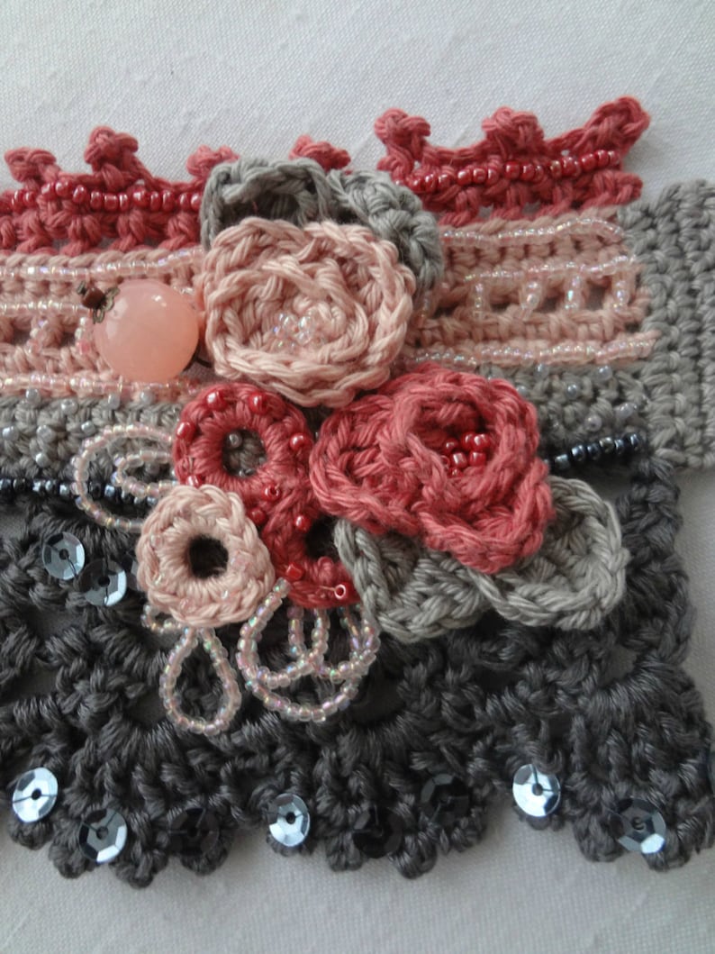 CROCHET PATTERN:Roses in Bloom Crochet Cuff Pattern,crochet cuff,crochet bracelet,crochet accessory,crocheted lace, photo tutorial, image 5