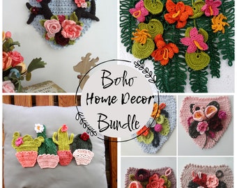 Crochet Pattern Bundle: Boho Home Decor, crochet boho, crochet home decor, crochet flowers, crochet cacti, crochet antlers, crochet pennant