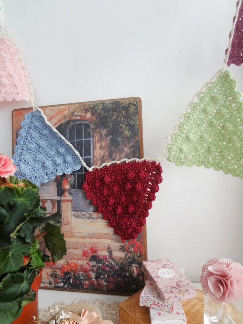 CROCHET pattern Bobble bunting, bobble pennants,crochet bunting,home decor,nursery decor, bohemian banner,crochet pennants, boho decor image 5