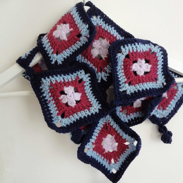 CROCHET PATTERN Daisy Granny Square Scarf, granny squares, crochet granny squares,crochet scarf, skinny scarf, square scarf, whimsical scarf