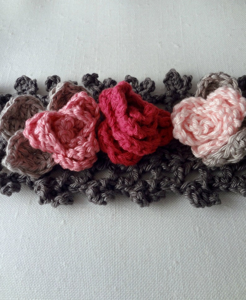 CROCHET PATTERN Sweet Roses Bracelet PDF Pattern photo tutorial, crochet pattern, crochet bracelet, crochet cuff,corsage, roses image 3