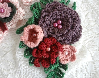 Summer Flowers Brooch,crocheted brooch,crochet brooch,crochet pin,granny brooch,flower brooch,crochet jewelry, boutonniere