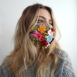 Bohemian Face Mask crochet pattern. crochet flower mask, crochet mask, washable mask, decorative mask, face covering mask, image 1