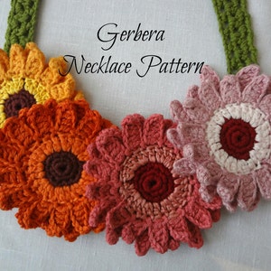 CROCHET PATTERN Gerbera Necklace modèle numérique, collier de fleurs au crochet, gerberas au crochet, collier de fleurs, tutoriel photo image 4