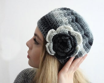 CROCHET PATTERN Margot Hat, adult hat, crocheted hat, beanie hat,winter hat, flower hat, hat pattern, hat pattern women