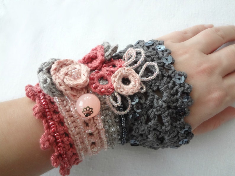 CROCHET PATTERN:Roses in Bloom Crochet Cuff Pattern,crochet cuff,crochet bracelet,crochet accessory,crocheted lace, photo tutorial, image 1
