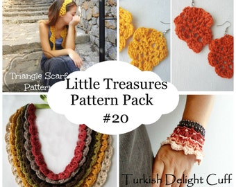 Crochet PDF Pattern Discount Pack - 20 PDF Patterns,crocheted bohemian necklaces, crocheted cuffs, bracelets,boho earrings bracelet