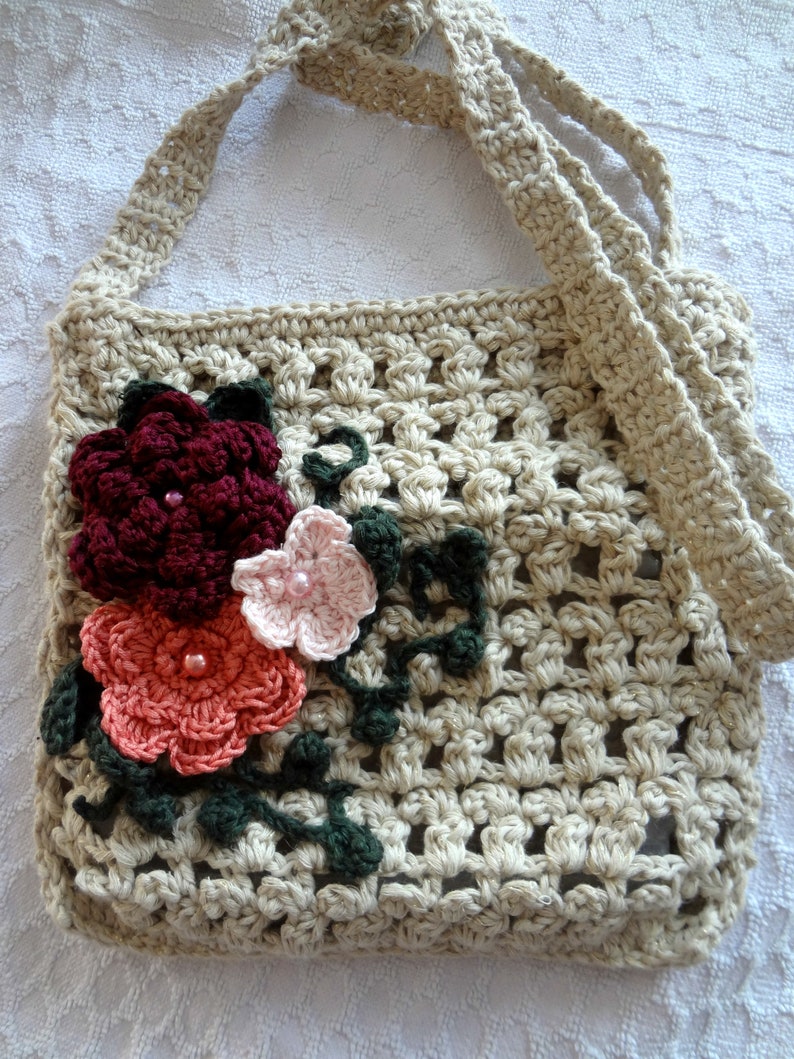 Crochet Bag Pattern Tuscan Window, crochet bag, shoulder bag, crochet shoulder bag, romantic bag, bohemian bag, flower bag, boho bag image 5