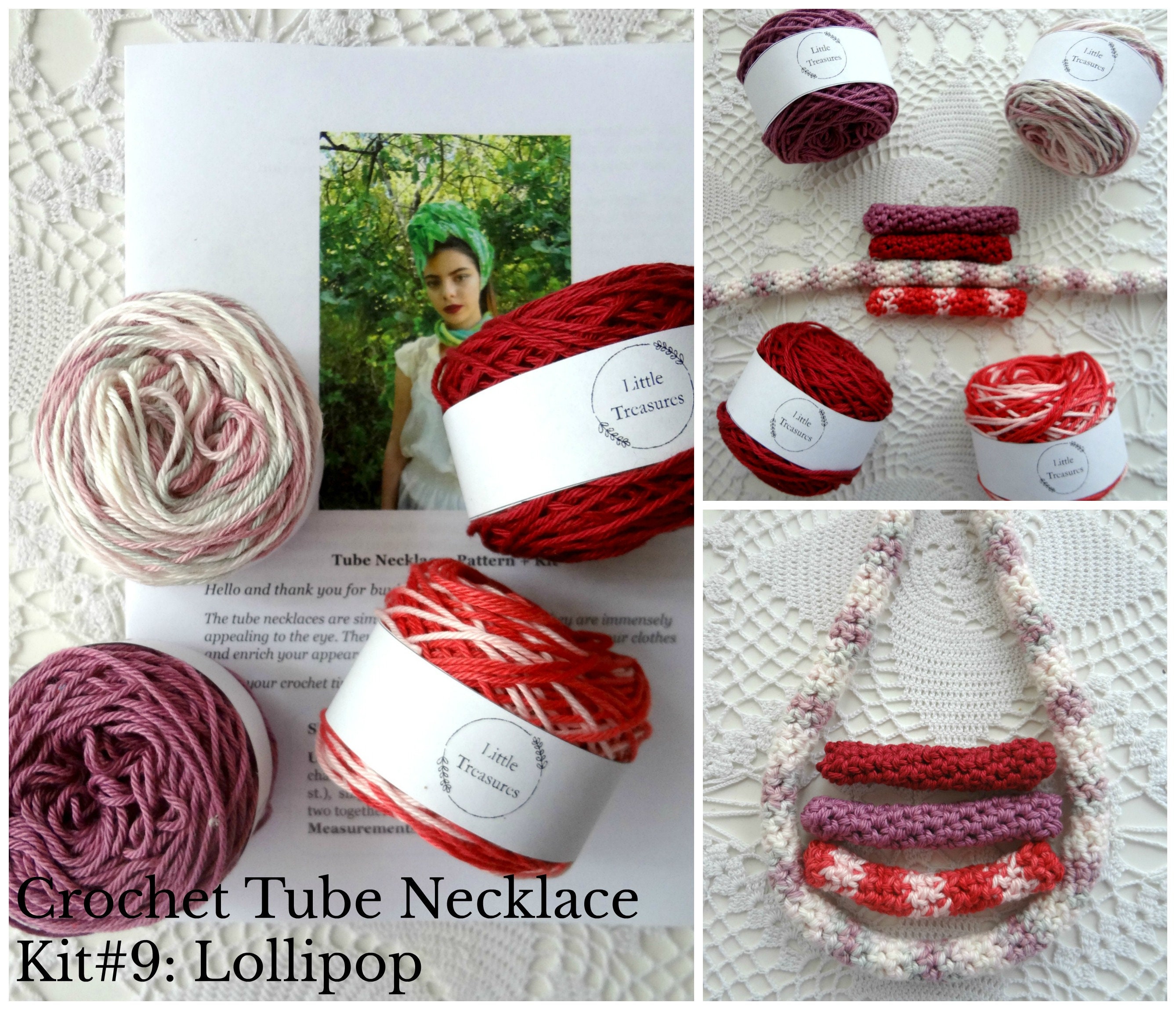 Crochet Tube Necklace Kit Yarn Pattern 9 Lollipopcrochet Etsy