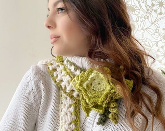 Crochet Pattern: Winter Rose Lariat-crochet skinny scarf,crochet flowers rose lariat,statment scarf,bohemian lariat,bohemian scarf,boho chic