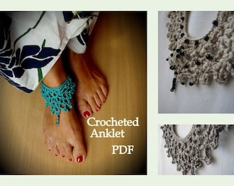 CROCHET PATTERN Crochet anklet- a photo tutorial, ankle bracelet, barefoot jewelry, boho chic, DIY anklet, sell what you make