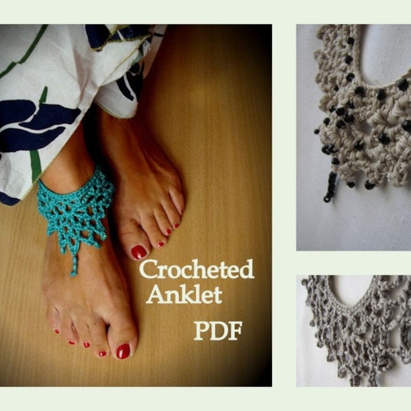 CROCHET PATTERN Crochet anklet- a photo tutorial, ankle bracelet, barefoot jewelry, boho chic, DIY anklet, sell what you make