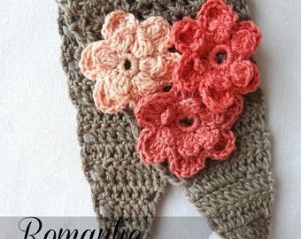 CROCHET PATTERN Romantic Flower Headband Crochet Pattern - crocheted headband,flower headband, photo tutorial, crocheted flowers, head scarf