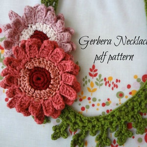 CROCHET PATTERN Gerbera Necklace, crochet necklace, crocheted flower necklace, crocheted gerberas, photo tutorial