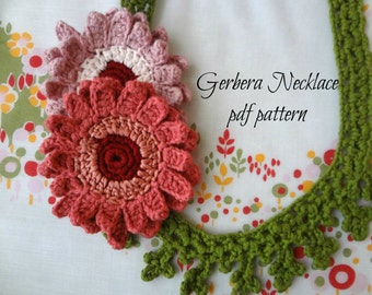 CROCHET PATTERN Gerbera Necklace, crochet necklace, crocheted flower necklace, crocheted gerberas, photo tutorial