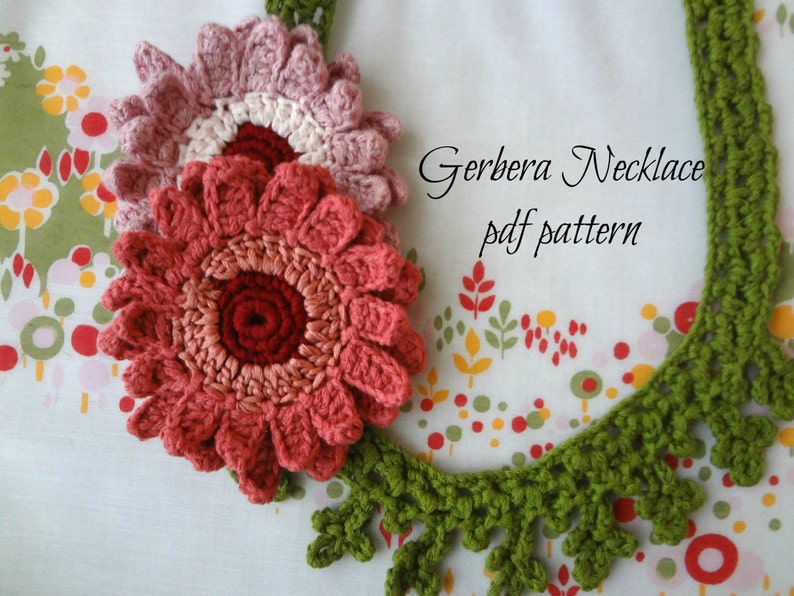 CROCHET PATTERN Gerbera Necklace modèle numérique, collier de fleurs au crochet, gerberas au crochet, collier de fleurs, tutoriel photo image 1