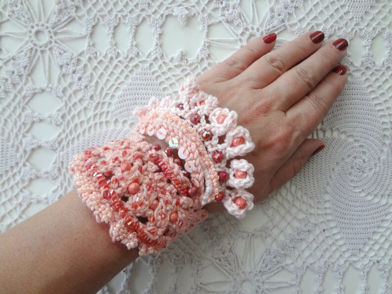 MODÈLE DE CROCHET : Modèle de bracelet au crochet Kiana, manchette au crochet, bracelet au crochet, accessoire au crochet, dentelle au crochet, tutoriel photo, image 3