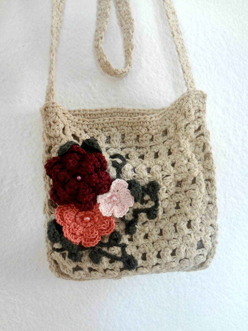 Crochet Bag Pattern Tuscan Window, crochet bag, shoulder bag, crochet shoulder bag, romantic bag, bohemian bag, flower bag, boho bag image 2