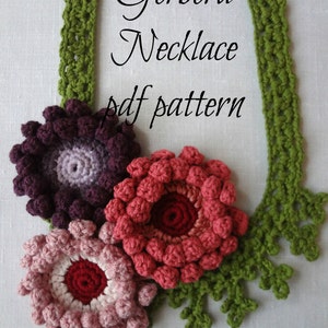 CROCHET PATTERN Gerbera Necklace modèle numérique, collier de fleurs au crochet, gerberas au crochet, collier de fleurs, tutoriel photo image 2
